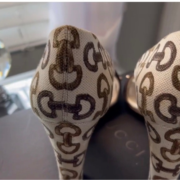 Gucci canvas bamboo horsebite mules slides blocked heels - Picture 4 of 6